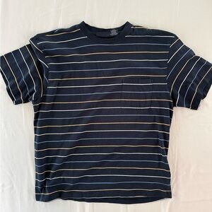 Vintage 90s Puritan Men’s Navy Striped Short Sleeve Pocket Tee Size Large